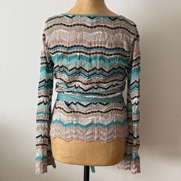 Missoni sz 4 Chevron Patterned Wrap Top - Teal and Brown made in Italy Y2K VGUC - Picture 3 of 7